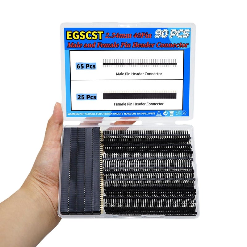 EGSCST 90 قطعة موصلات دبابيس ذكر وأنثى 2.54 مم 40 دبوس صف واحد قابلة للفصل وقابلة للتكديس لمت prototype Arduino و لوحة الدوائر الإلكترونية - Image 5